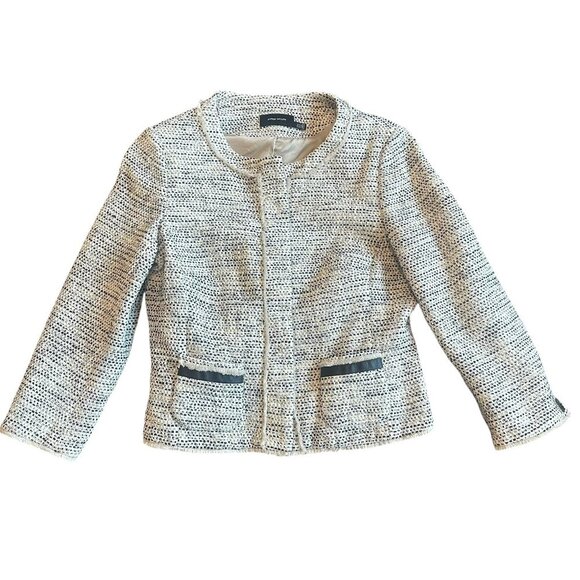 Karen Millen Cream Black Button-Down Blazer Jacket Tweed Work Size 10 Women's - Picture 1 of 10